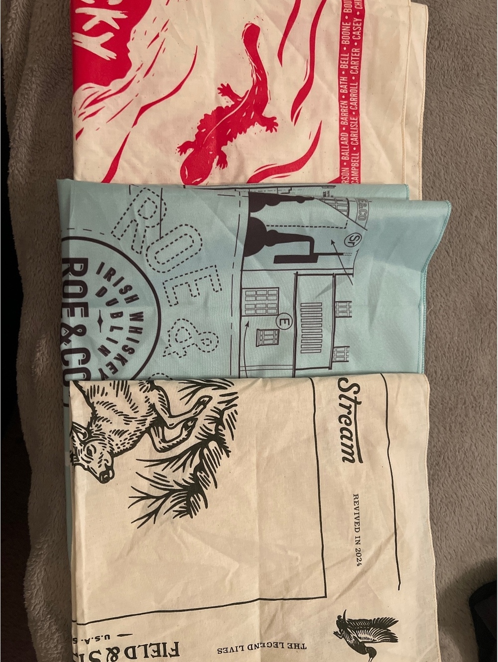 Set of 3 Vintage Cotton Bandanas with Various Prints